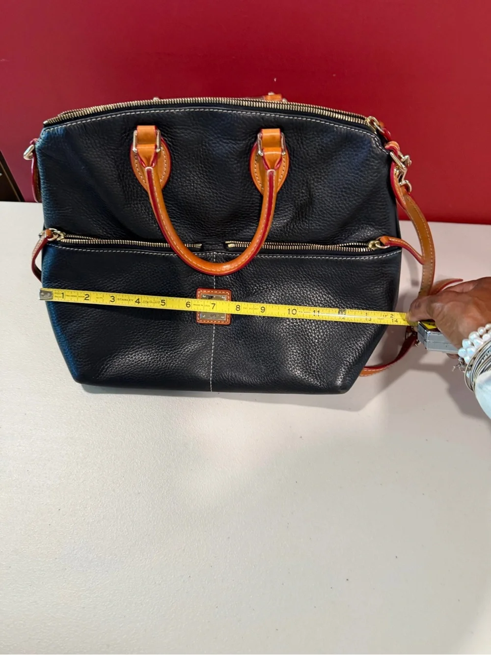 Dooney & Bourke Black Satchel with Tan Trim and Handles